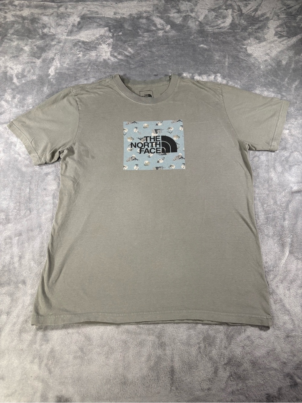 The North Face Men's Light Gray Tee with Blue Logo Patch - Picture 1 of 5